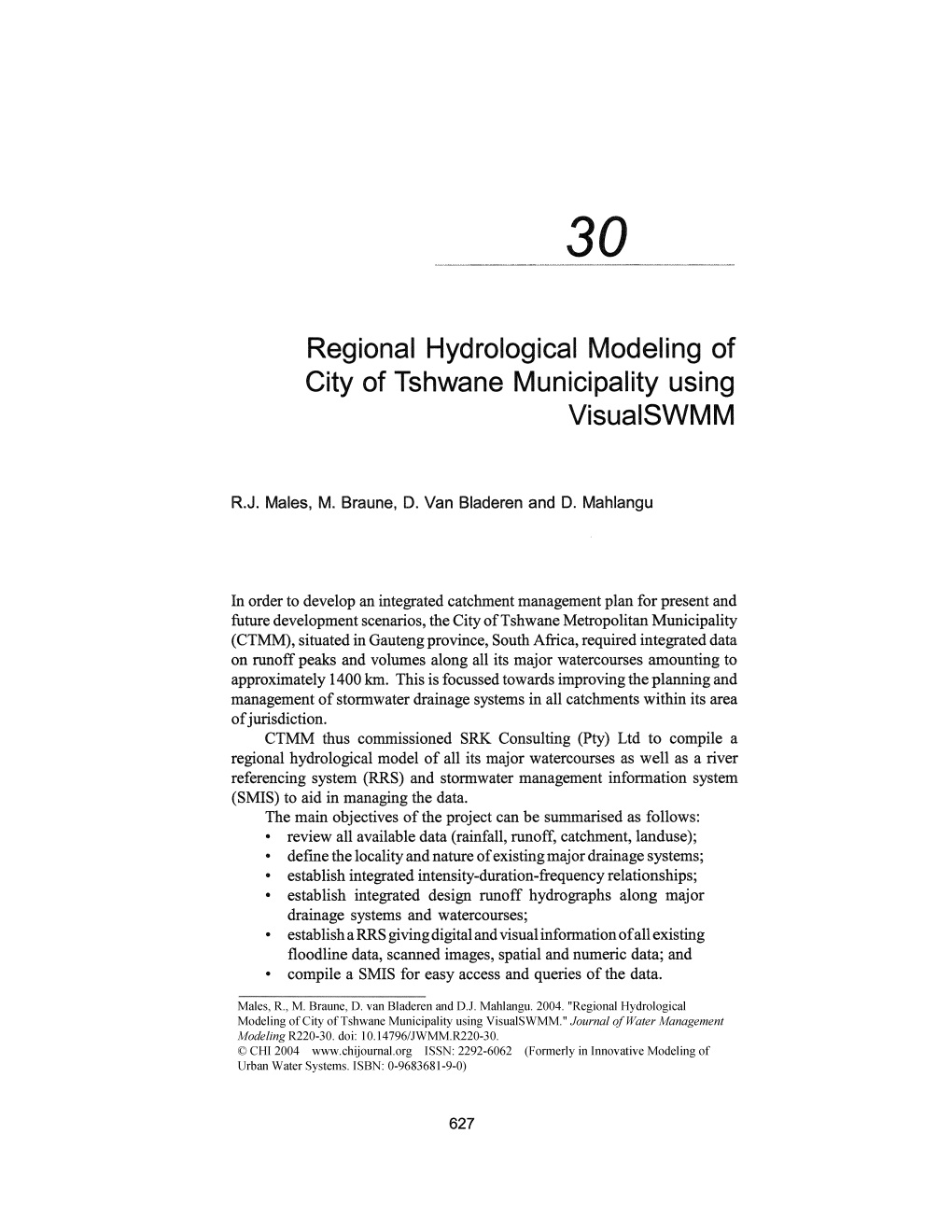 Regional Hydrological Modeling of City of Tshwane Municipality Using Visuaiswmm