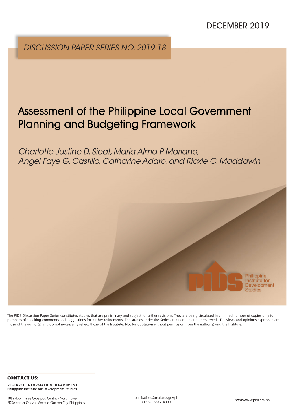 Assessment of the Philippine Local Government Planning and Budgeting Framework