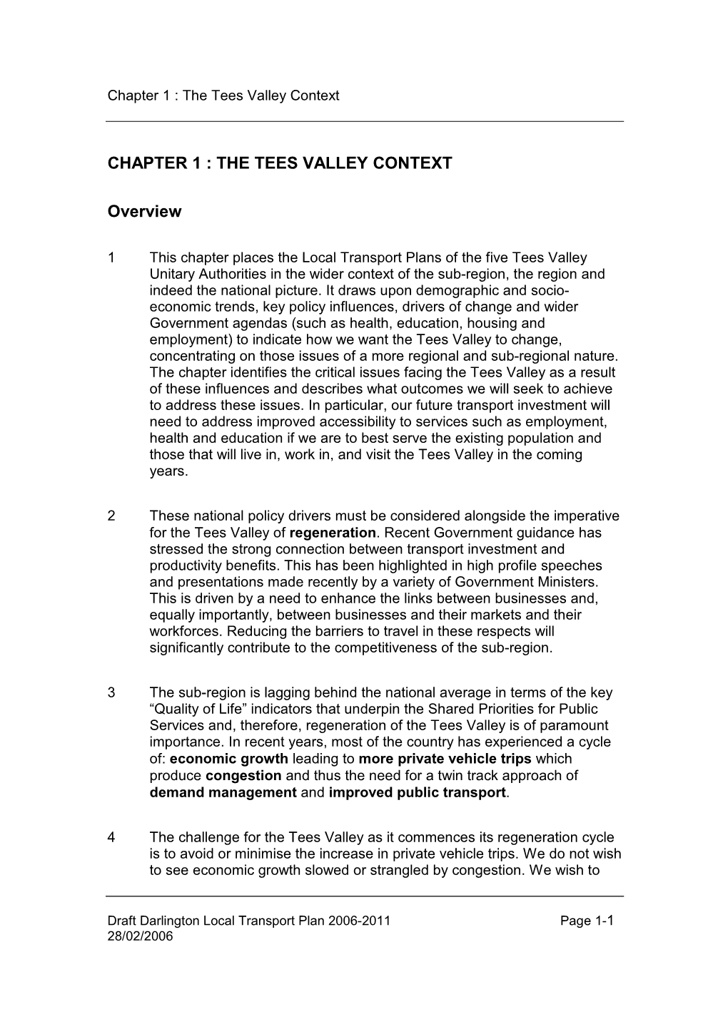 CHAPTER 1 : the TEES VALLEY CONTEXT Overview