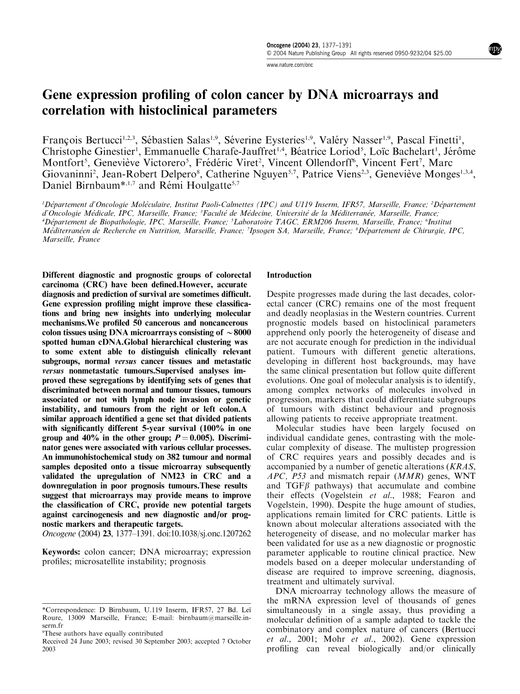 Gene Expression Profiling of Colon Cancer by DNA Microarrays And