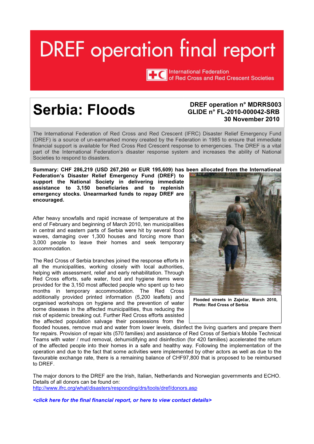 Serbia: Floods GLIDE N° FL-2010-000042-SRB 30 November 2010
