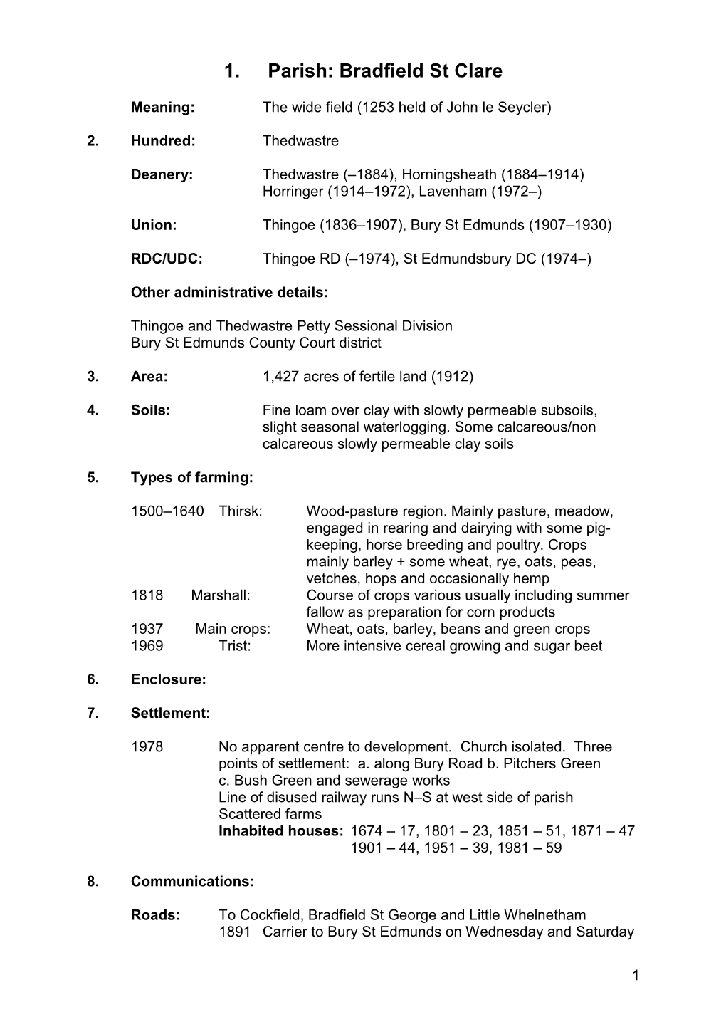 1. Parish: Bradfield St Clare