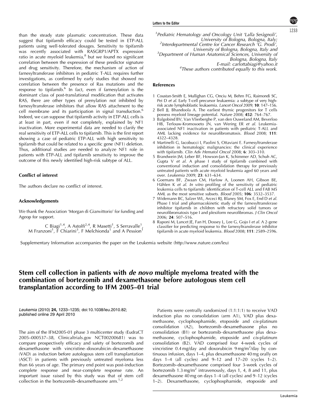 Stem Cell Collection in Patients with De Novo Multiple Myeloma Treated With