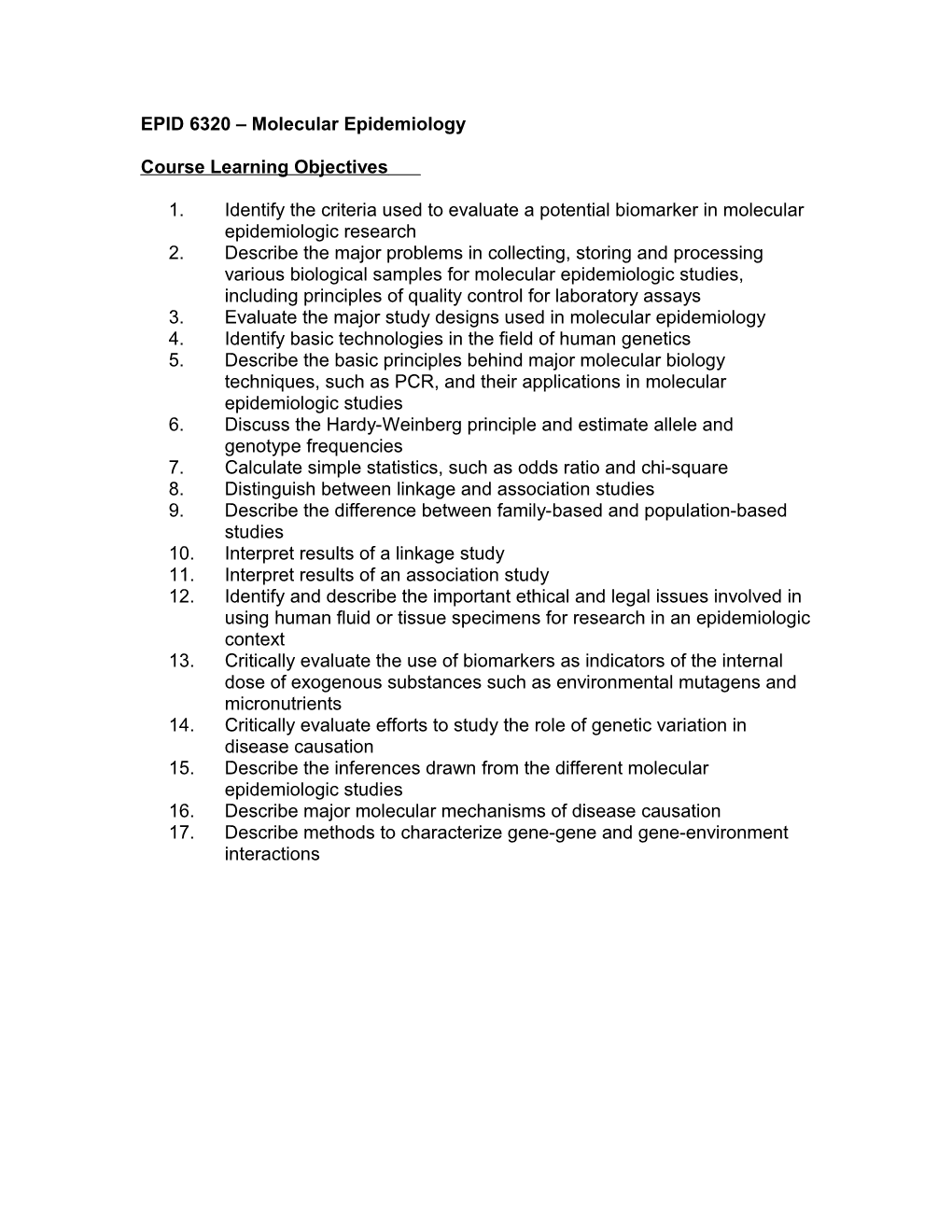 EPID 6320 Molecular Epidemiology