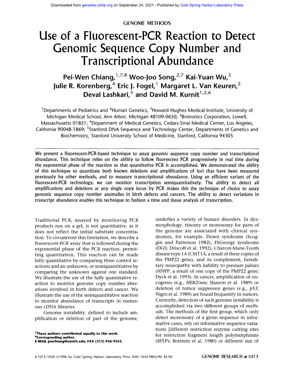 Transcriptional Abundance Pei-Wen Chiang, 1'7'8 Woo-Loo Song, 2'7 Kai-Yuan Wu, 3 Julie R