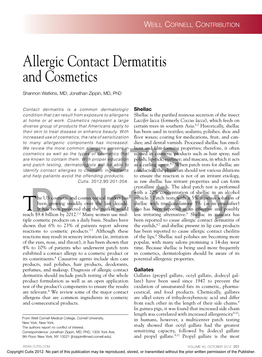 Allergic Contact Dermatitis and Cosmetics