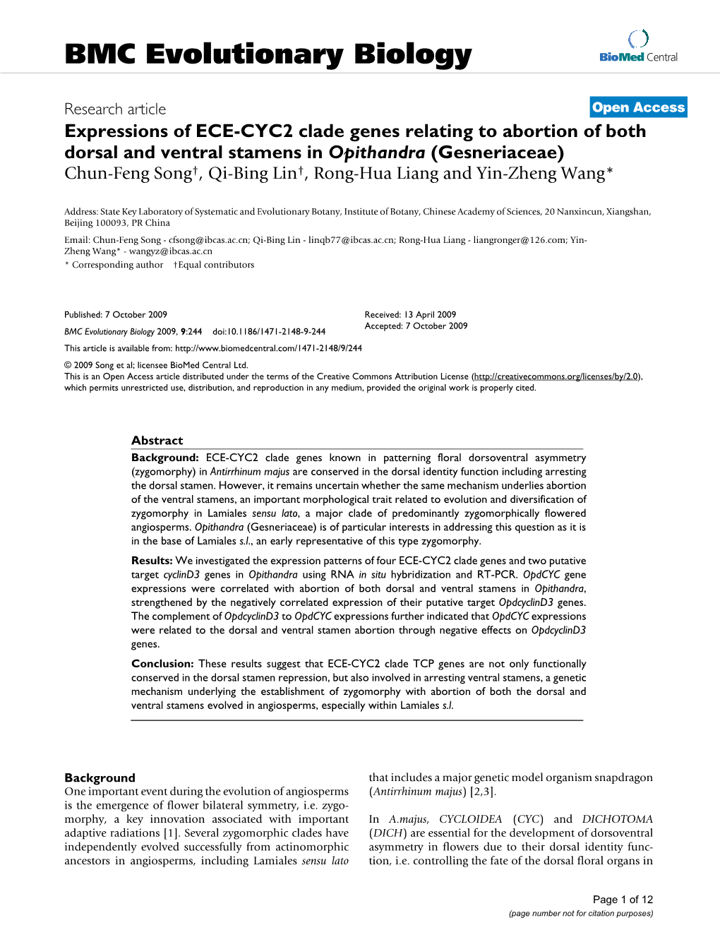 Expressions of ECE-CYC2 Clade Genes Relating to Abortion of Both