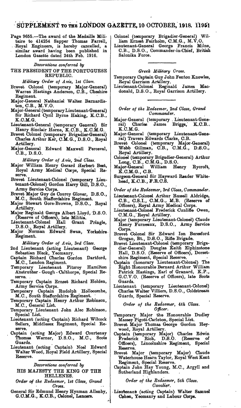 Supplement to the London Gazette, 10 October 1918. I19h