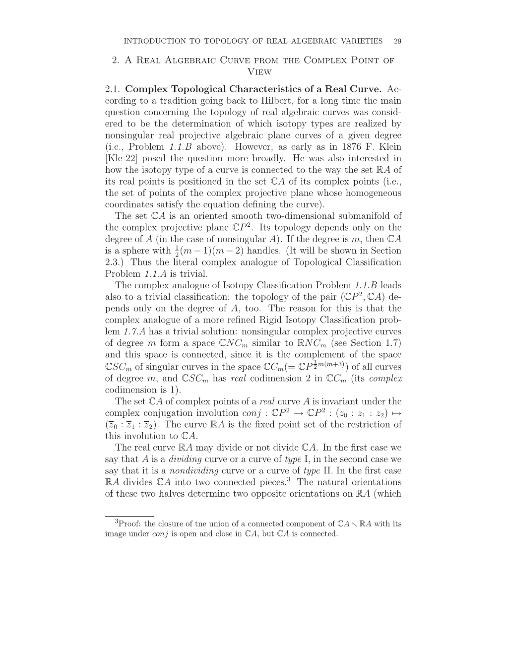 2. a Real Algebraic Curve from the Complex Point of View 2.1