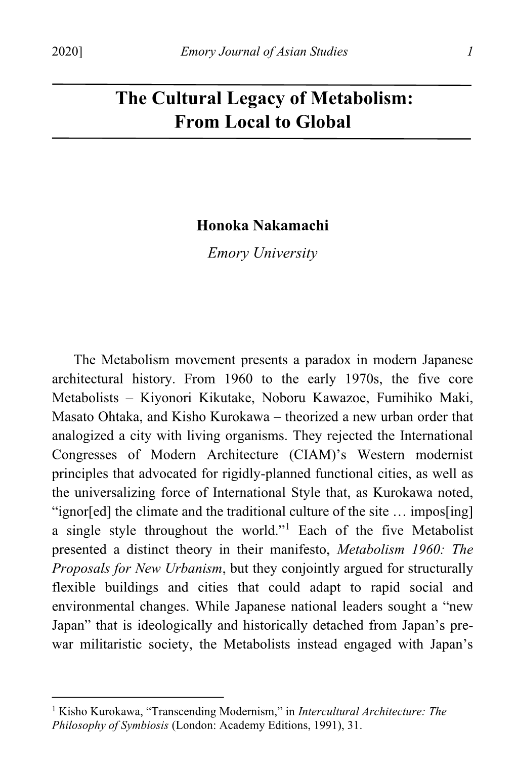 The Cultural Legacy of Metabolism: from Local to Global