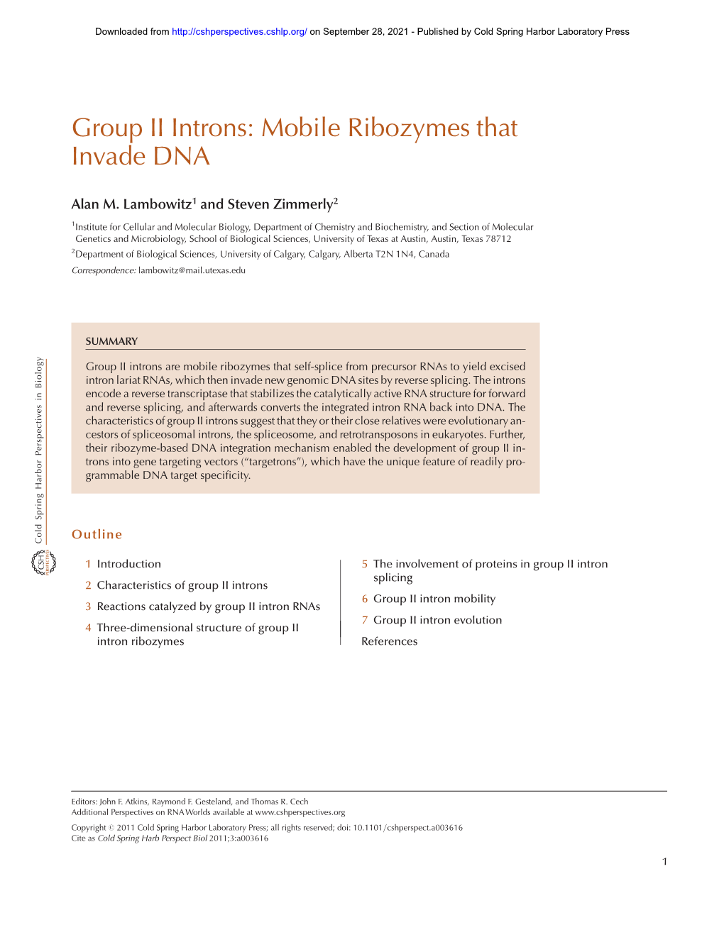 Group II Introns: Mobile Ribozymes That Invade DNA