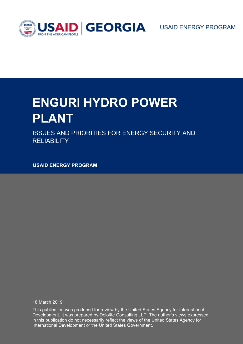 Enguri Hydro Power Plant Issues and Priorities for Energy Security and Reliability