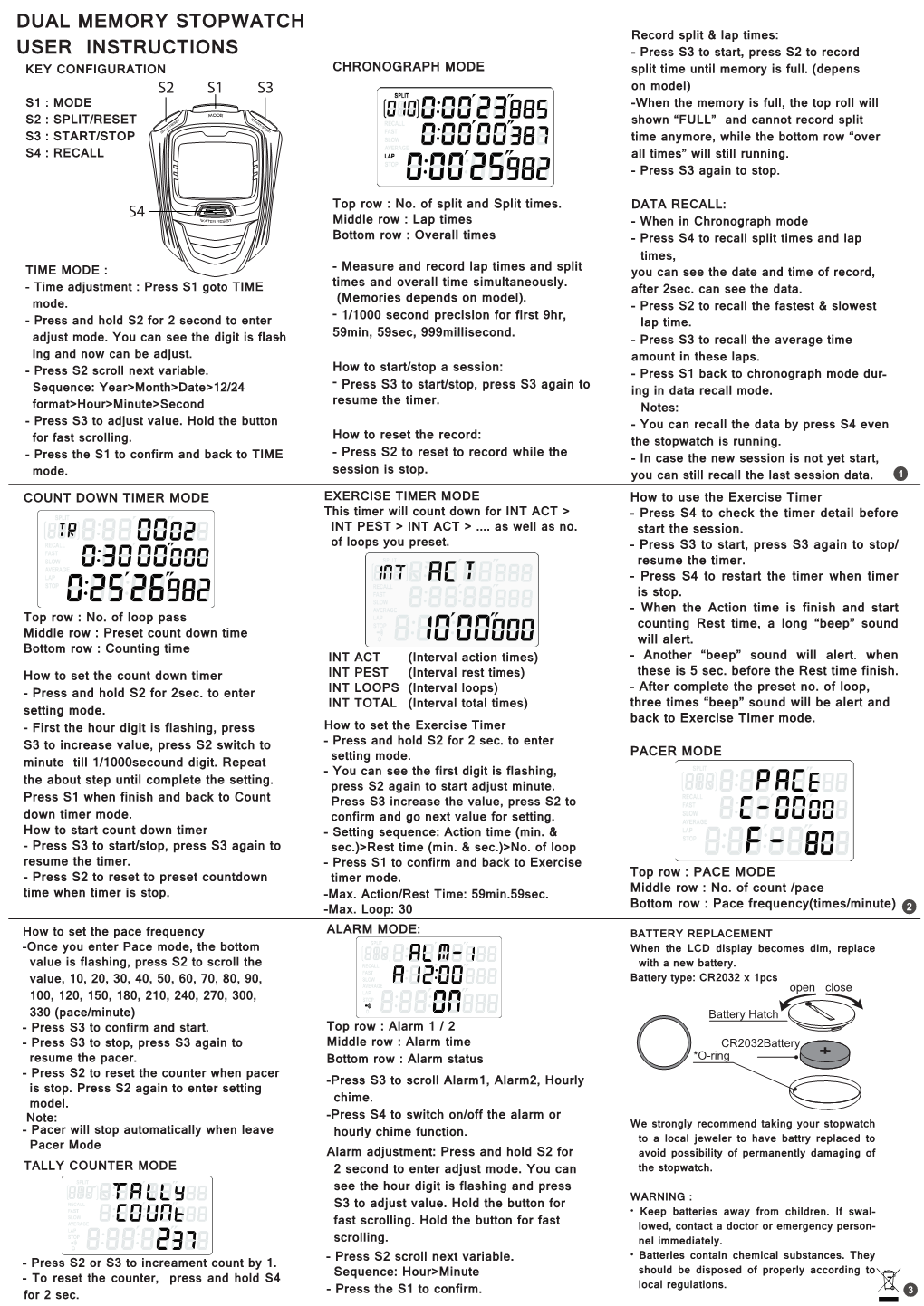 Dual Memory Stopwatch User Instructions