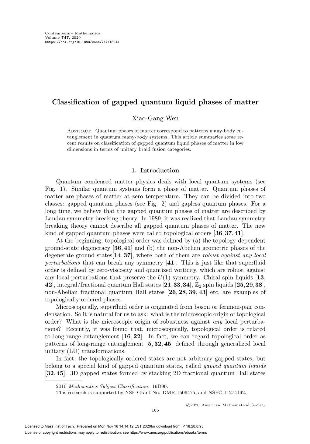 Classification of Gapped Quantum Liquid Phases of Matter