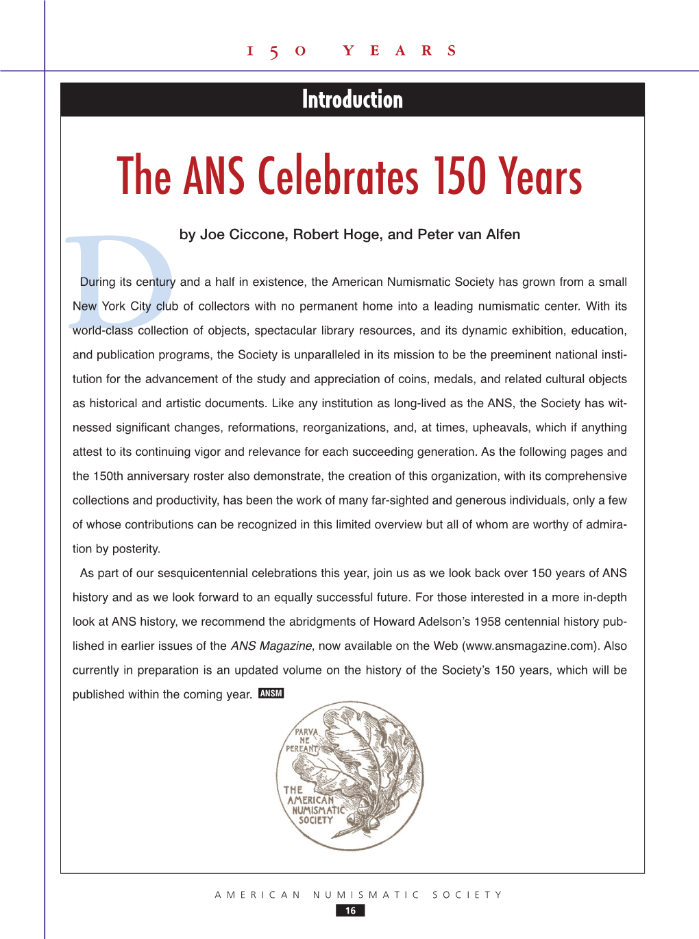 The ANS Celebrates 150 Years