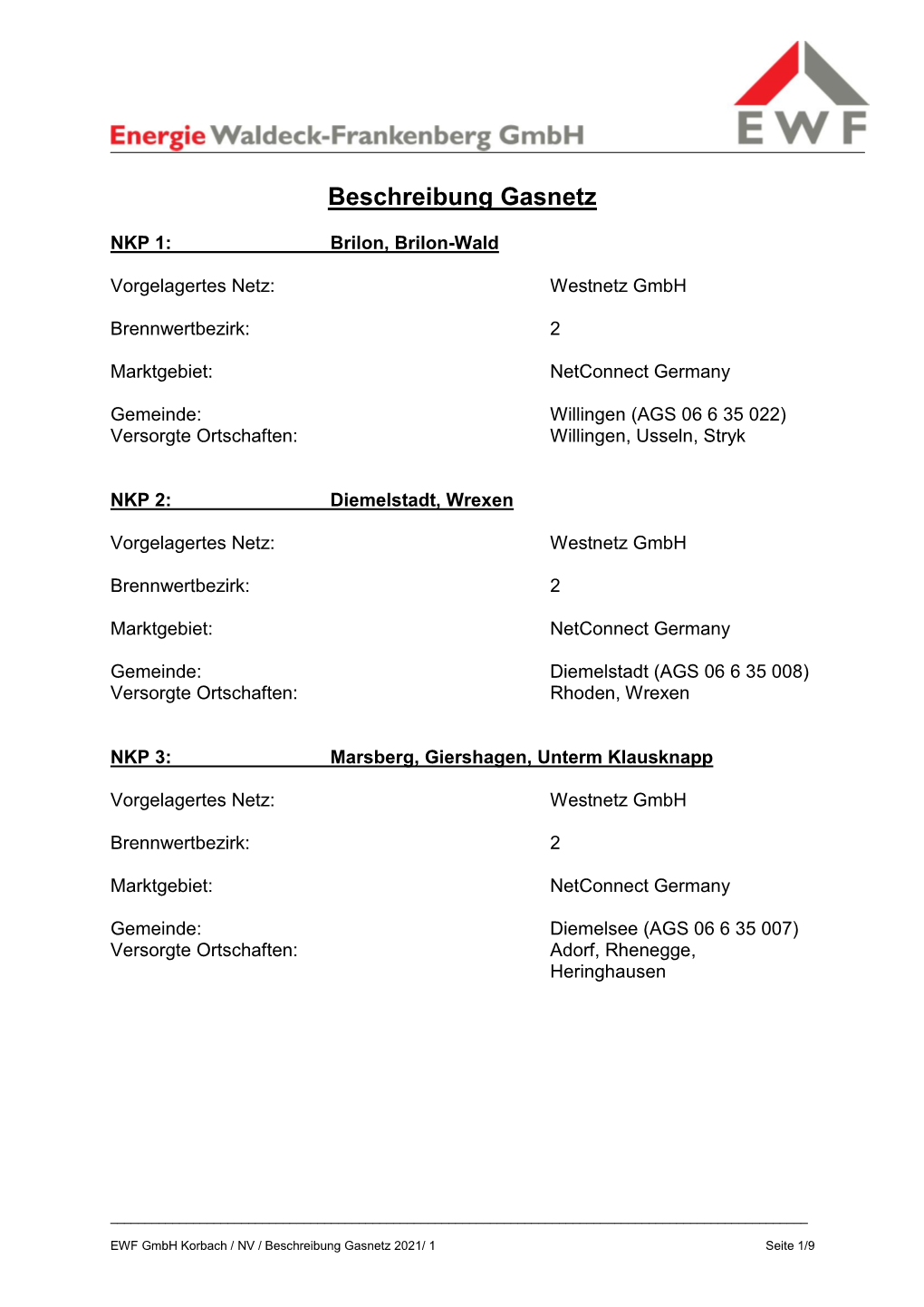 Beschreibung Gasnetz 2021/ 1 Seite 1/9