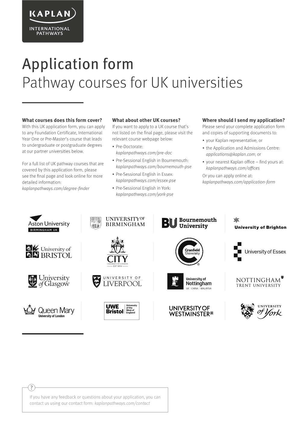 Application Form Pathway Courses for UK Universities