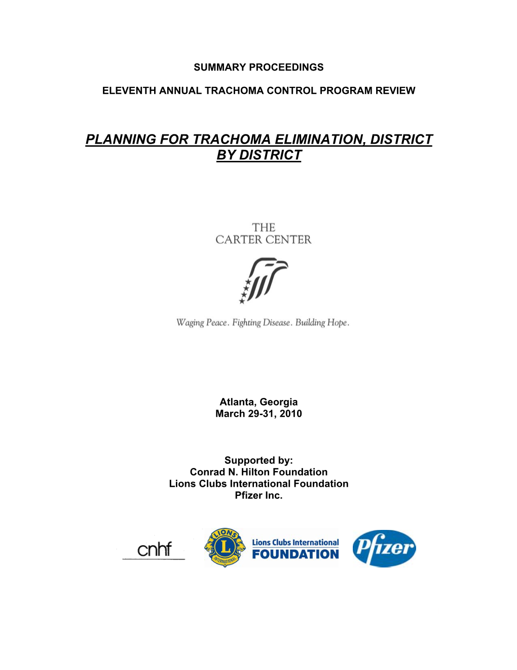 Planning for Trachoma Elimination, District by District