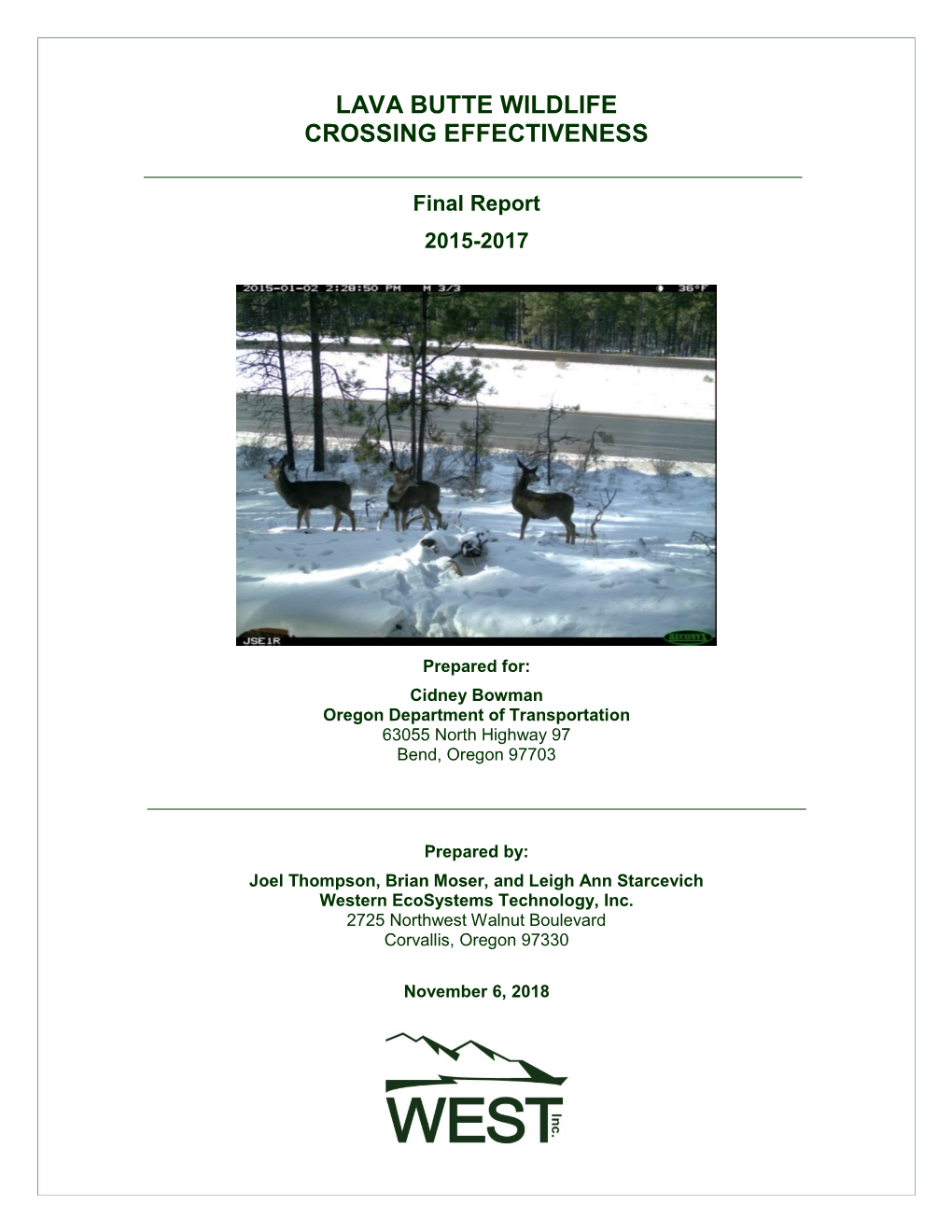 Lava Butte Wildlife Crossing Effectiveness Report