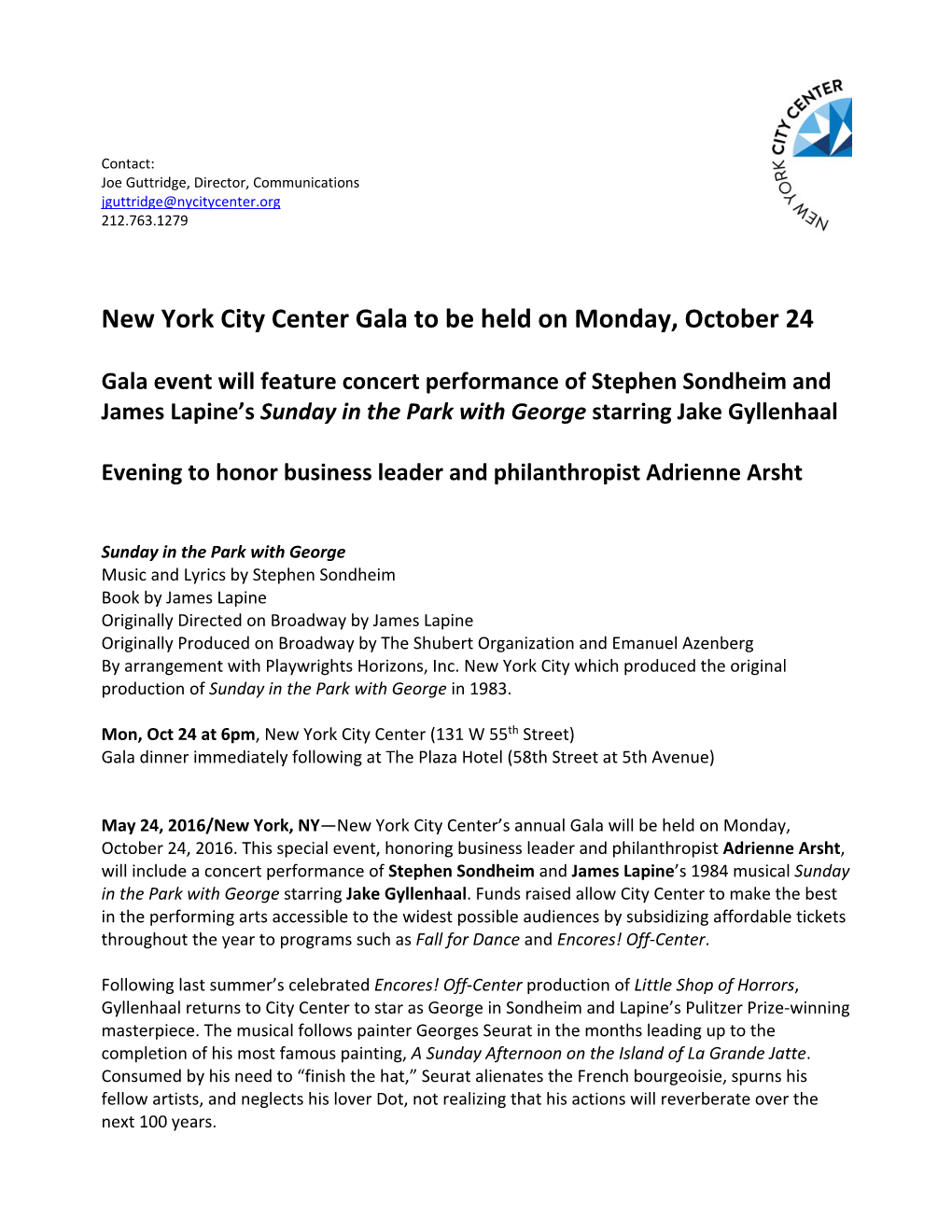 New York City Center Gala to Be Held on Monday, October 24 Gala Event