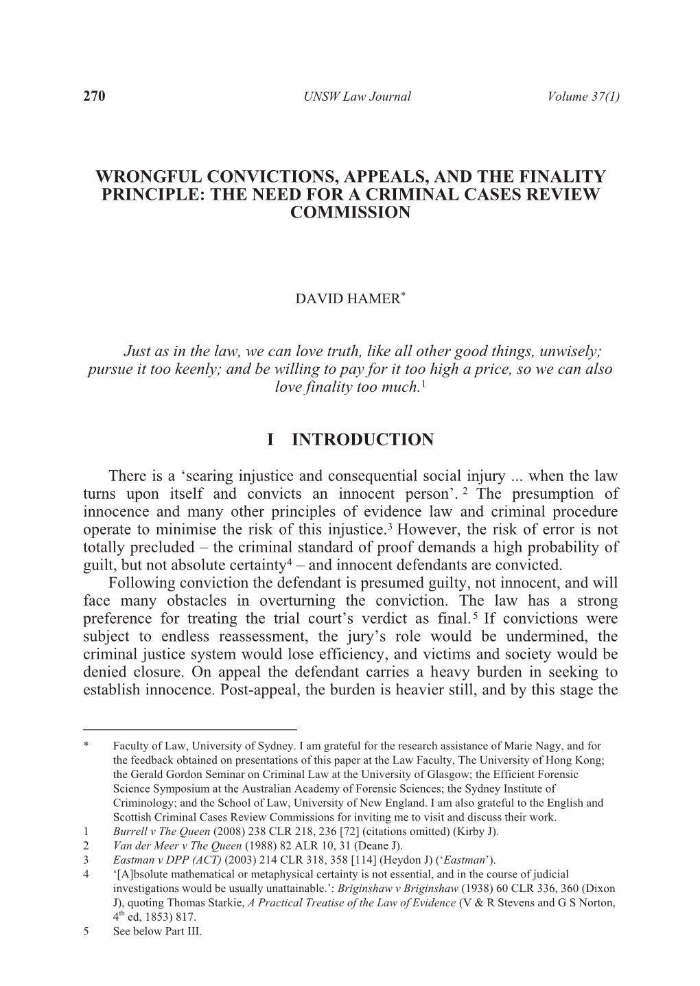 Wrongful Convictions, Appeals, and the Finality Principle: the Need for a Criminal Cases Review Commission