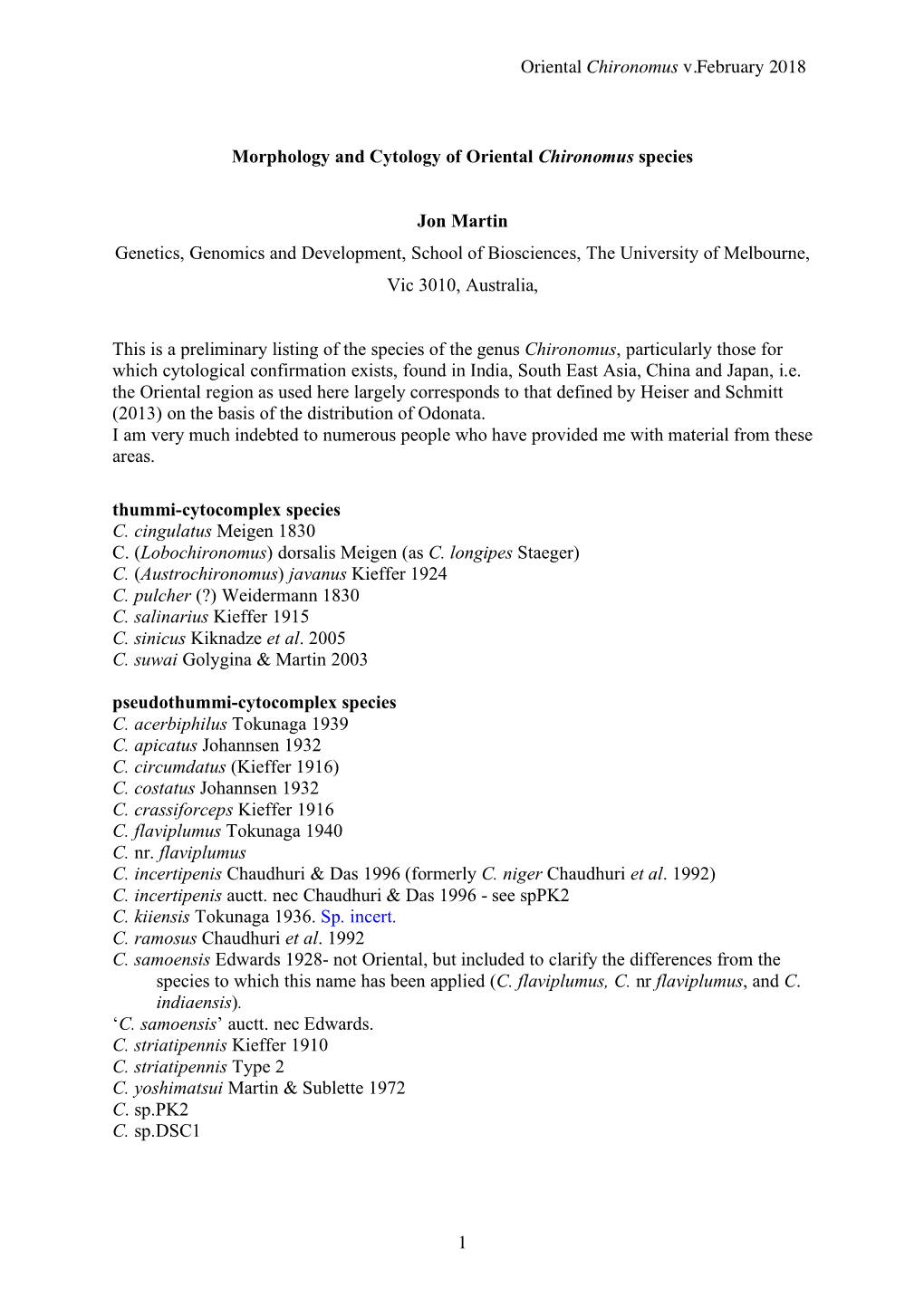 Oriental Chironomus V.February 2018 1 Morphology and Cytology Of