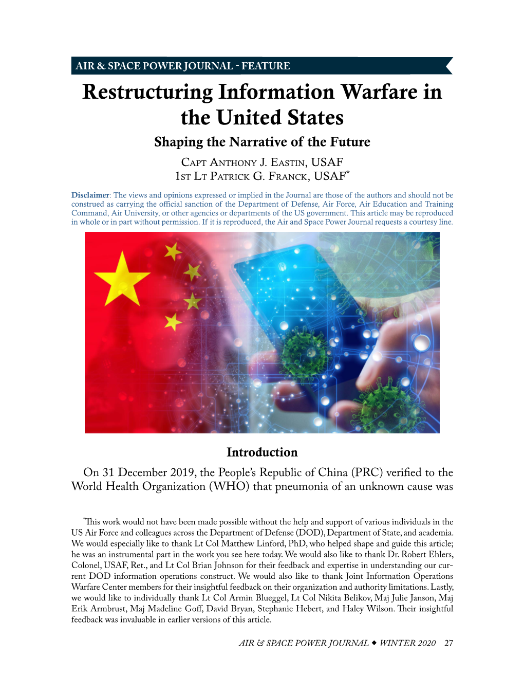 Restructuring Information Warfare in the United States Shaping the Narrative of the Future