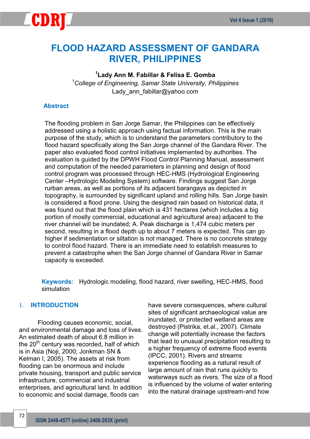 Flood Hazard Assessment of Gandara River, Philippines