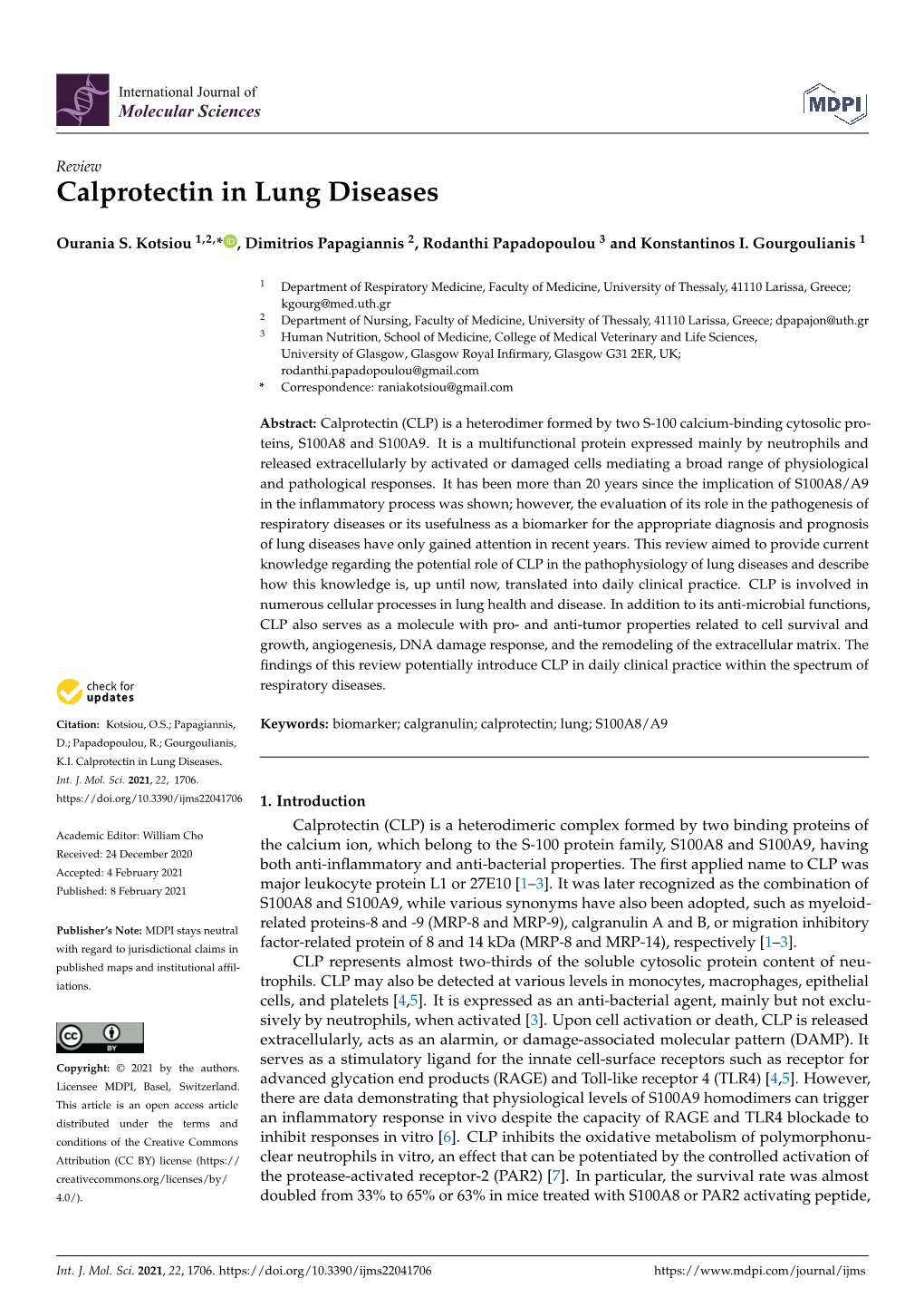 Calprotectin in Lung Diseases