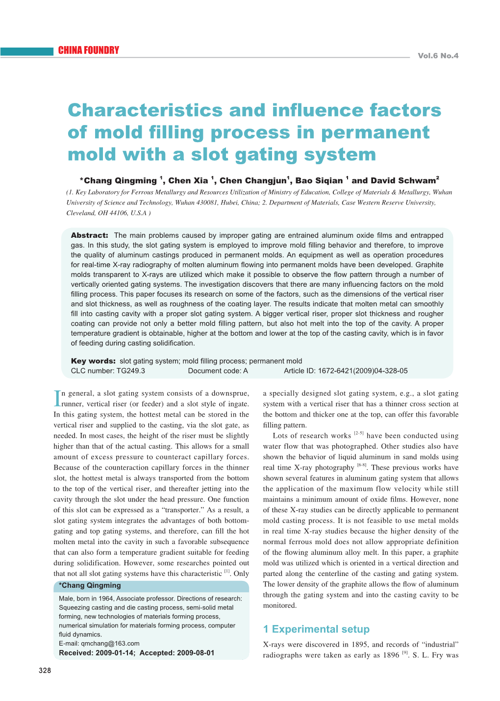 Characteristics and Influence Factors of Mold Filling Process in Permanent