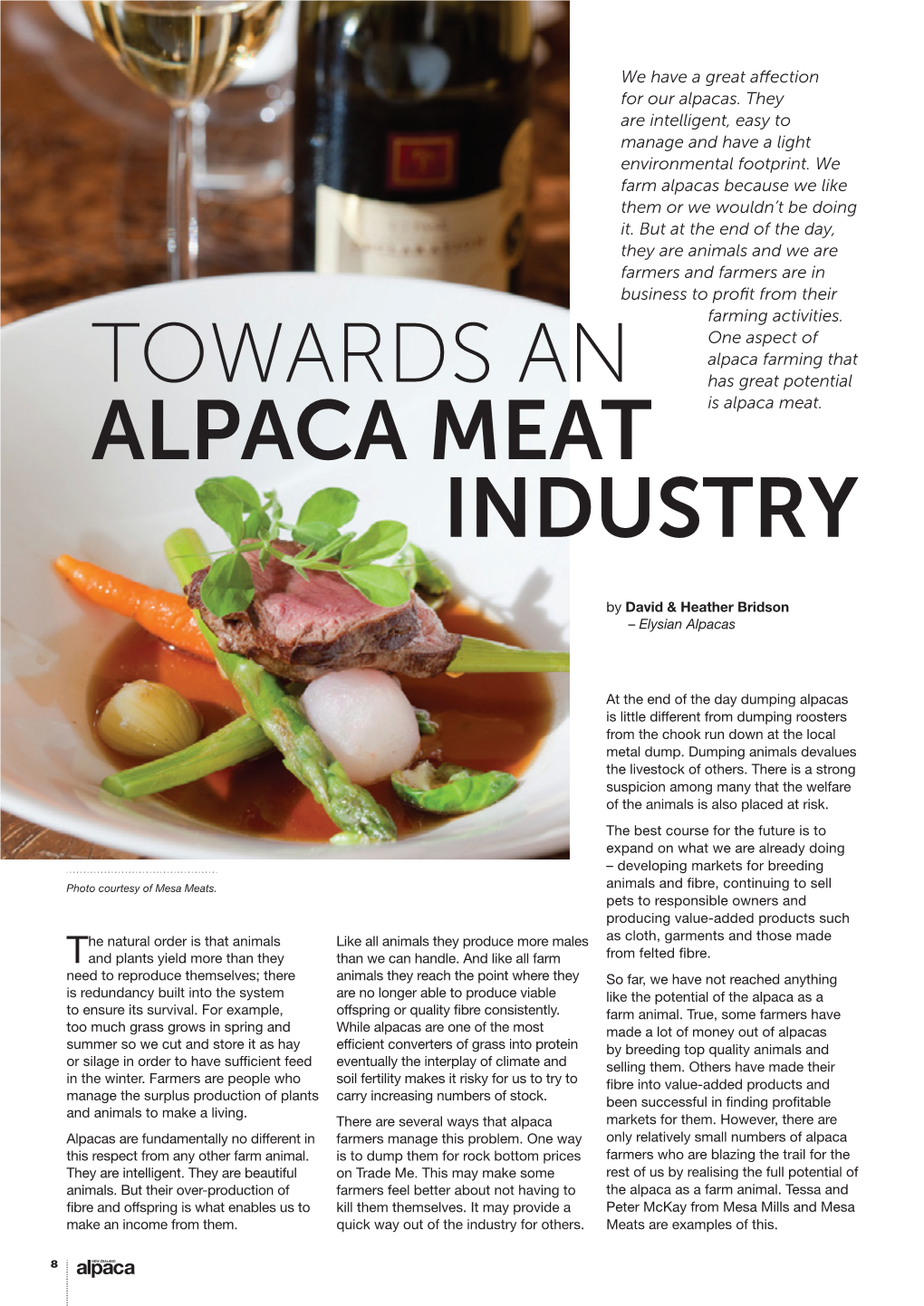 Towards an Alpaca Meat Industry