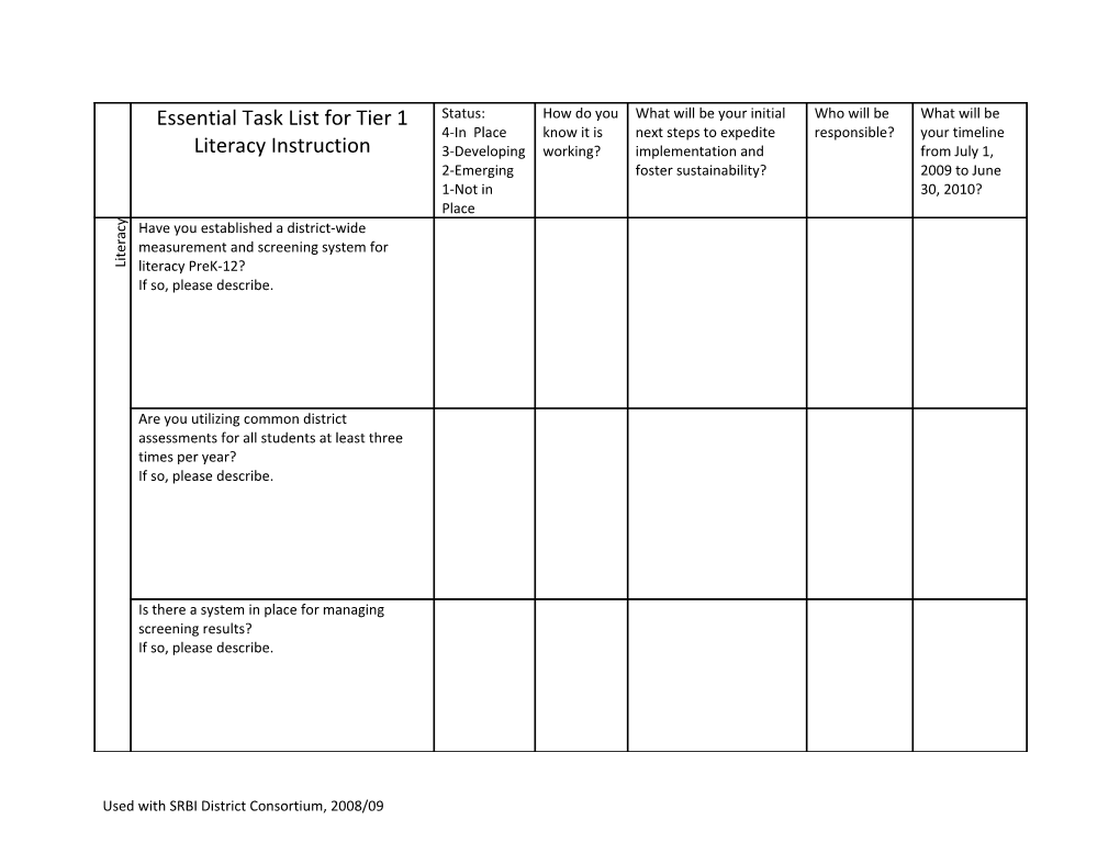 Essential Task List for Tier 1 Literacy Instruction