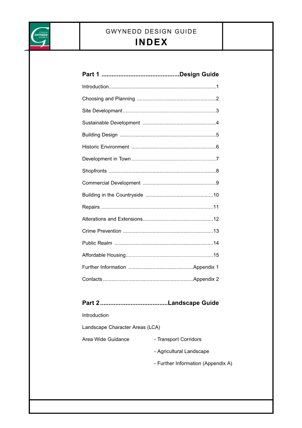 Gwynedd Design Guide Index