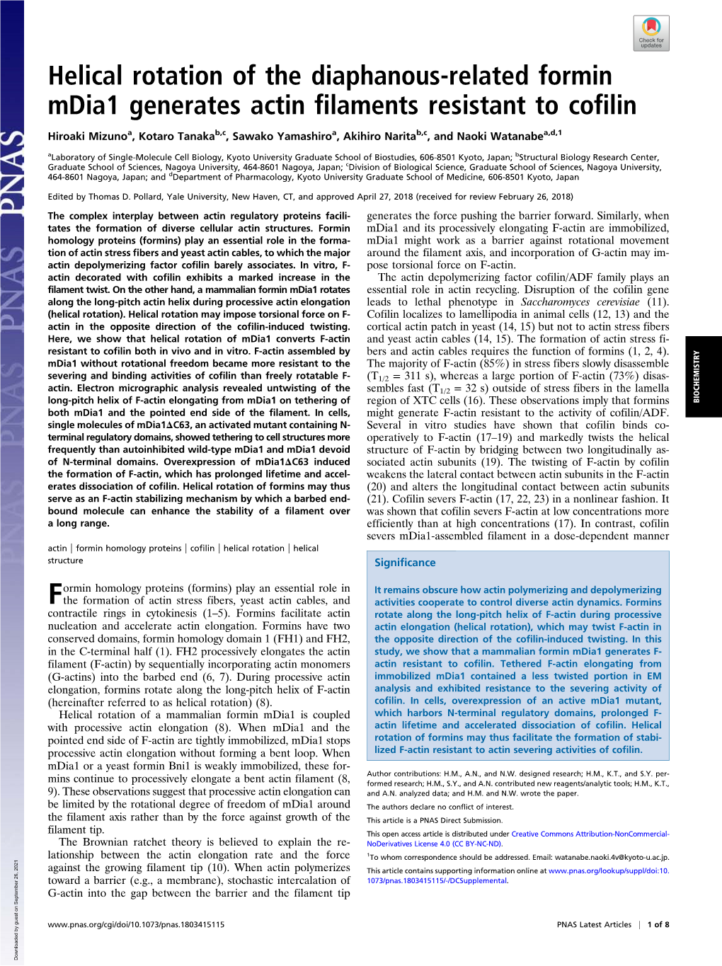 Helical Rotation of the Diaphanous-Related Formin Mdia1 Generates Actin Filaments Resistant to Cofilin