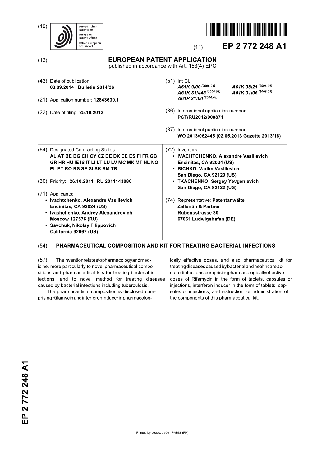 Pharmaceutical Composition and Kit for Treating Bacterial Infections