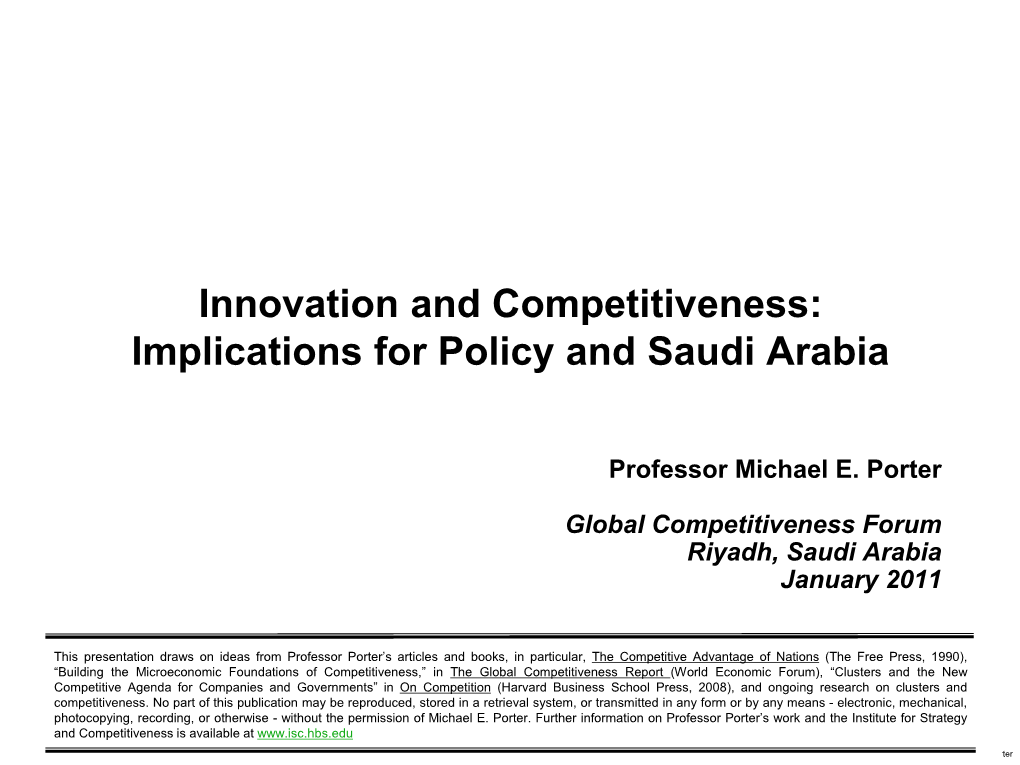 Innovation and Competitiveness: Implications for Policy and Saudi Arabia