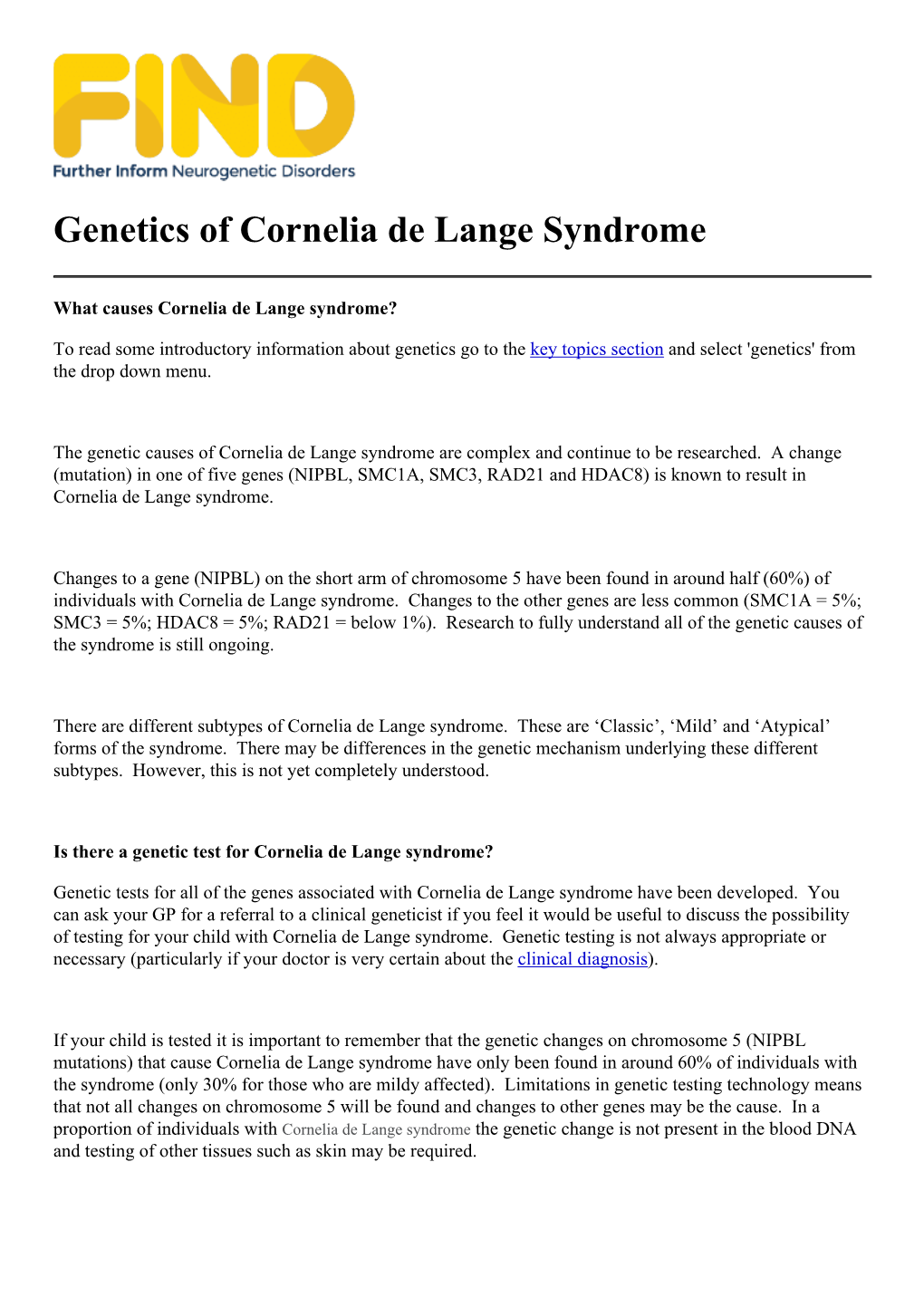 Cornelia De Lange Syndrome Genetics