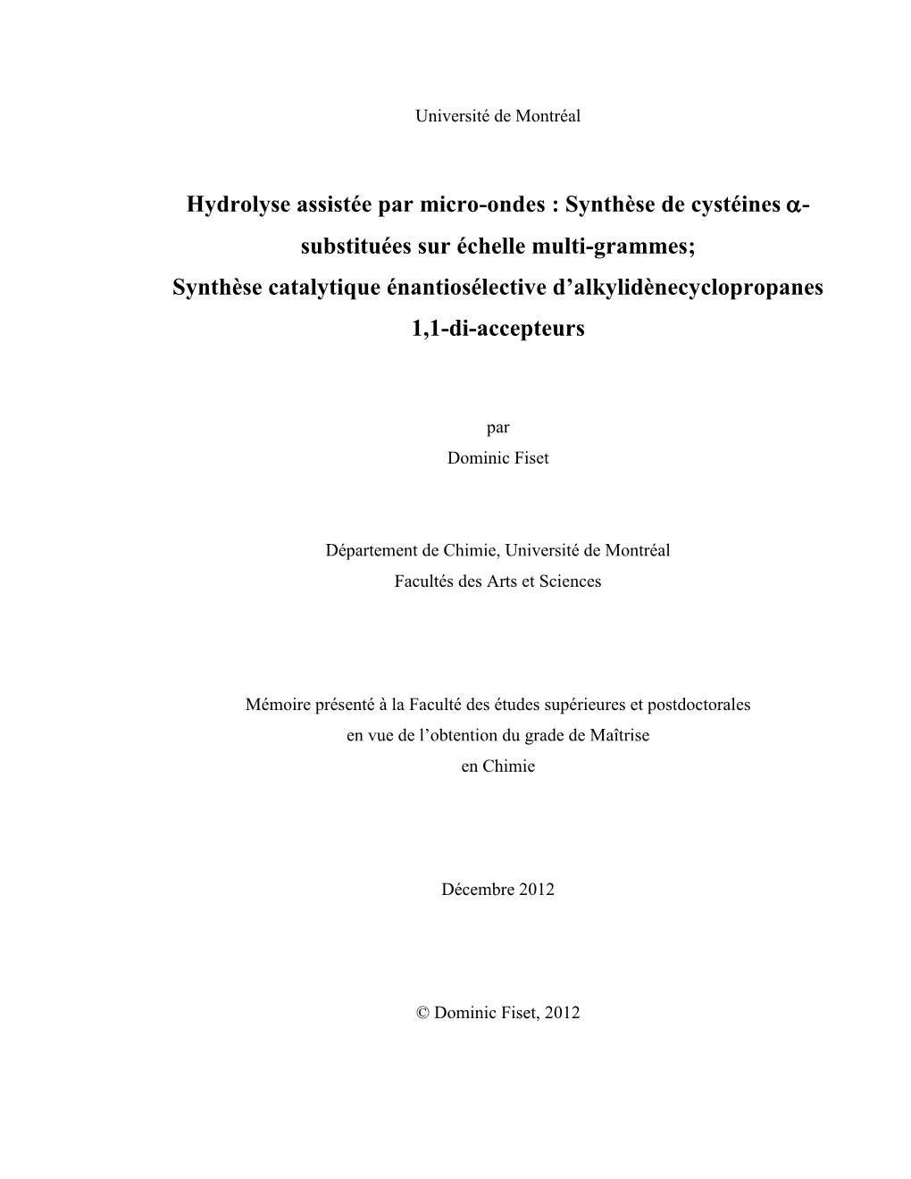 Hydrolyse Assistée Par Micro-Ondes: Synthèse De Cystéines Α