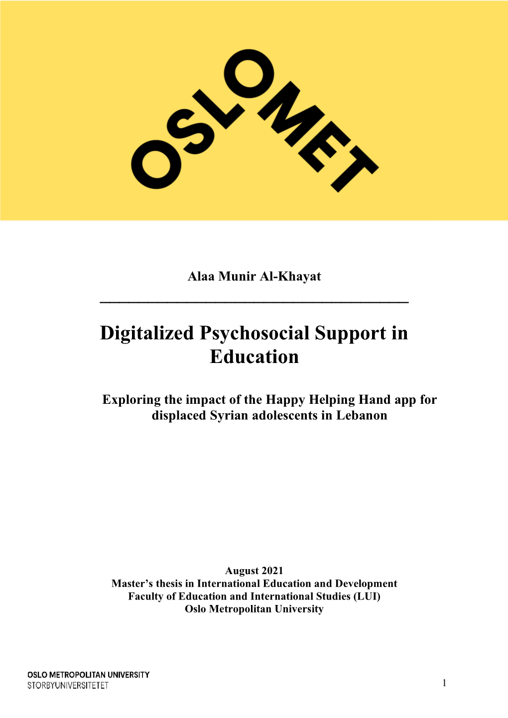 Digitalized Psychosocial Support in Education