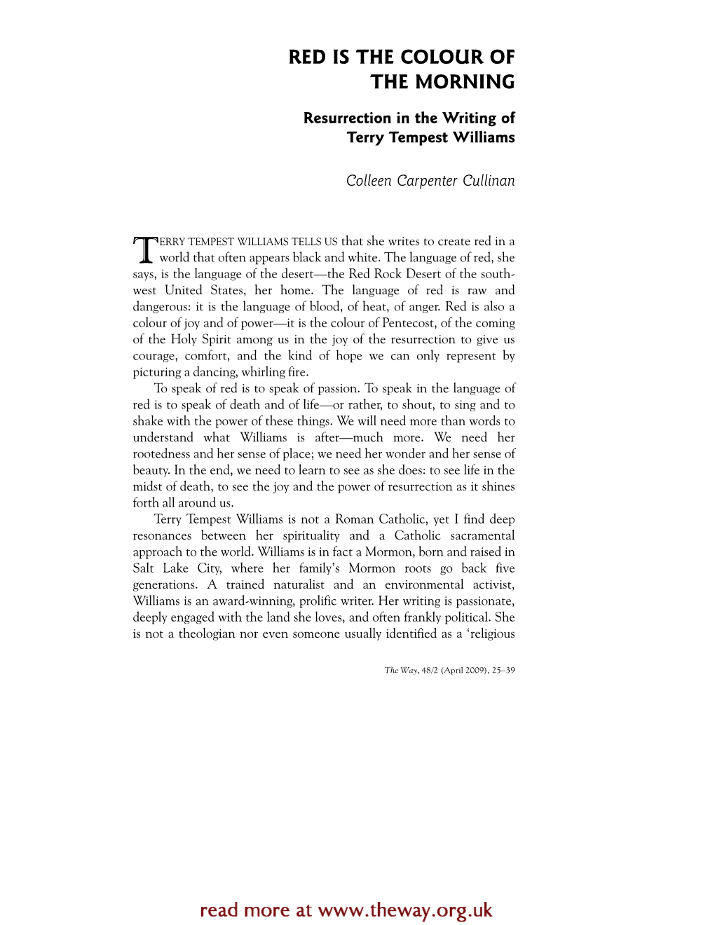 Resurrection in the Writing of Terry Tempest Williams