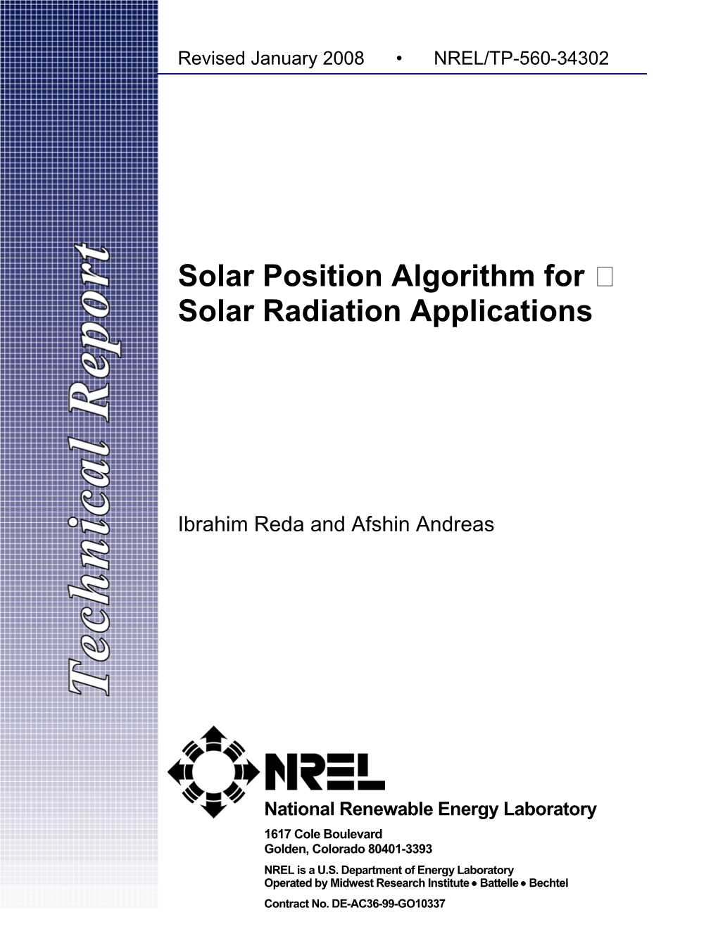 Solar Position Algorithm for Solar Radiation Applications (Revised)