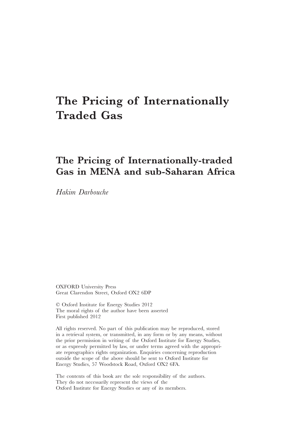 The Pricing of Internationally Traded Gas