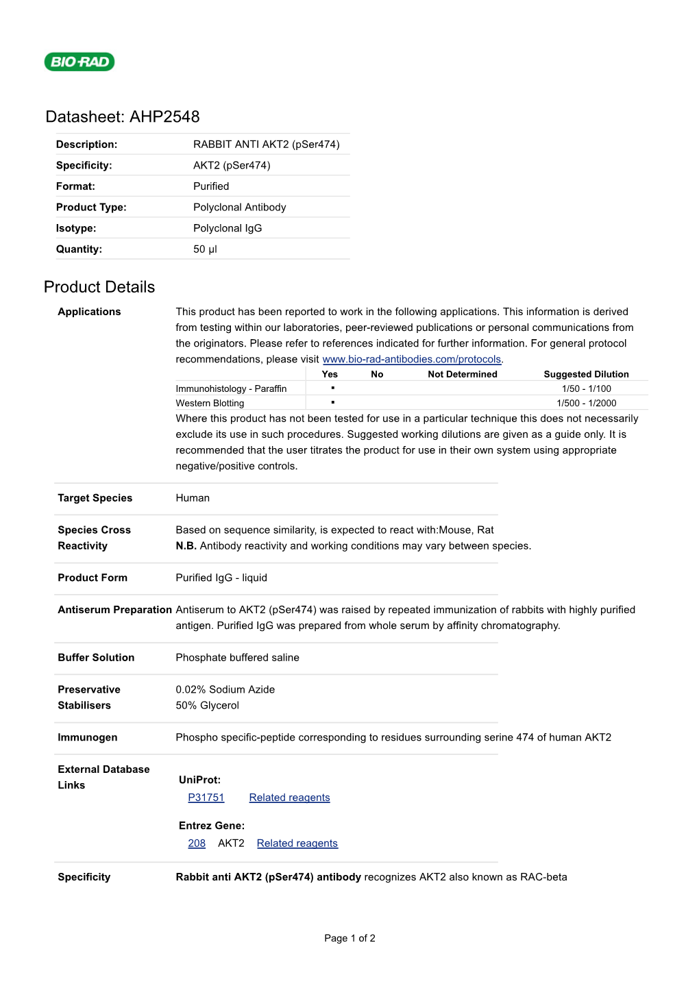 Datasheet: AHP2548 Product Details