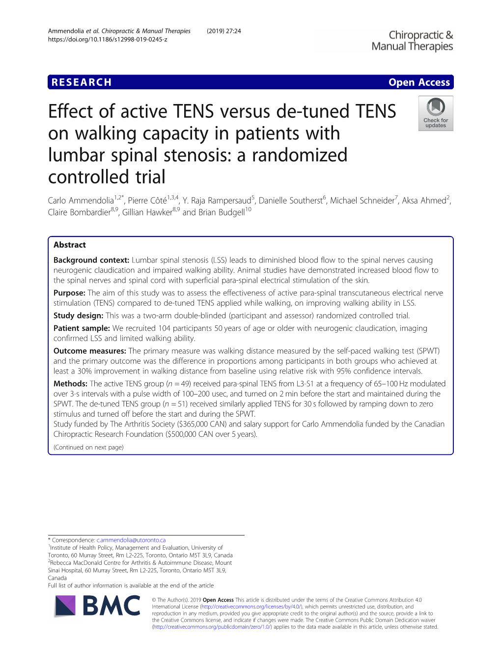 Effect of Active TENS Versus De-Tuned TENS on Walking Capacity