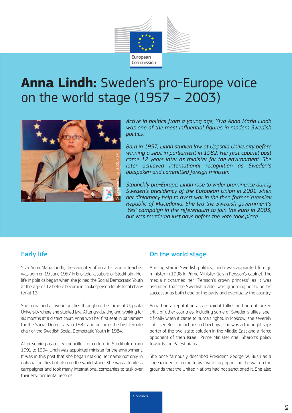Anna Lindh:Sweden’S Pro-Europevoice Sweden’S Pro-Europevoice