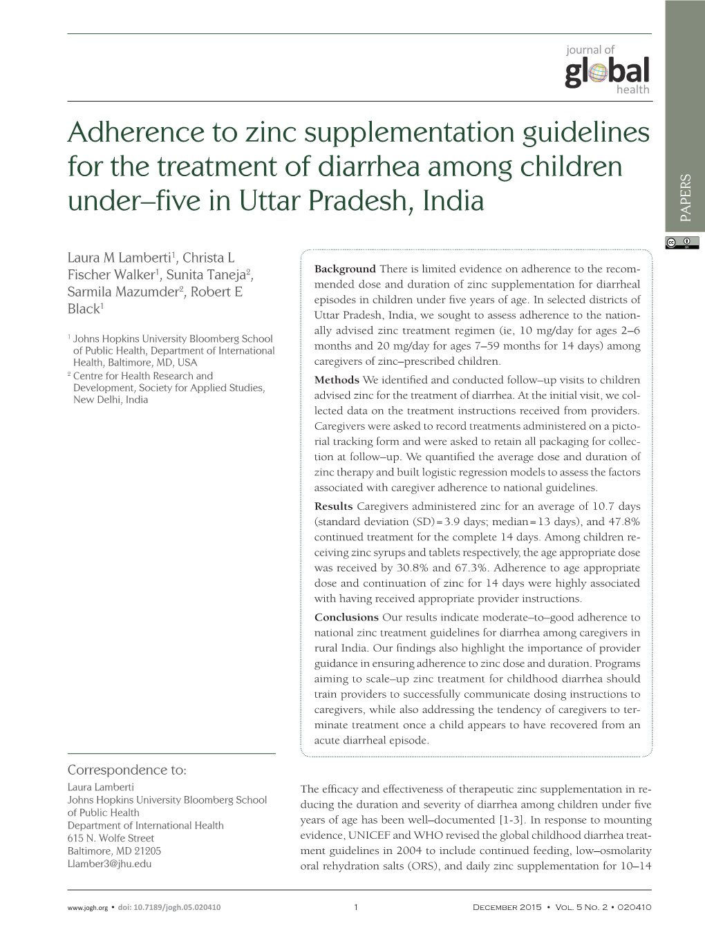 Adherence to Zinc Supplementation Guidelines for the Treatment Of