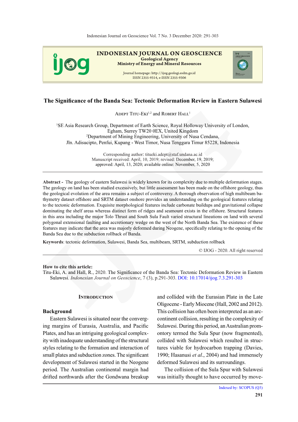 INDONESIAN JOURNAL on GEOSCIENCE the Significance Of