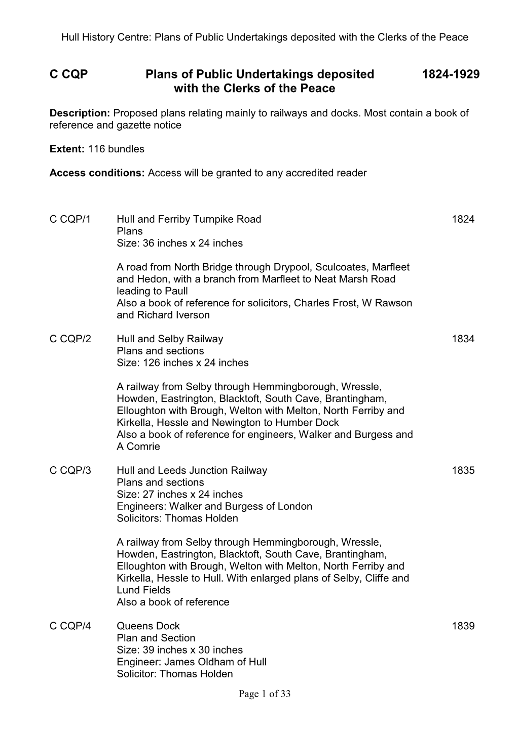 C CQP Plans of Public Undertakings Deposited 1824-1929 with the Clerks of the Peace