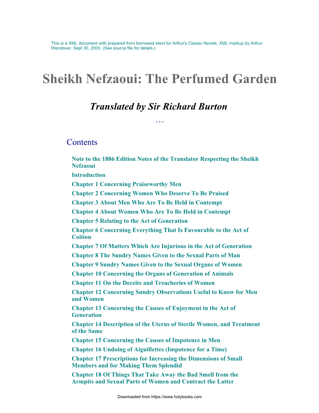 Sheikh Nefzaoui: the Perfumed Garden