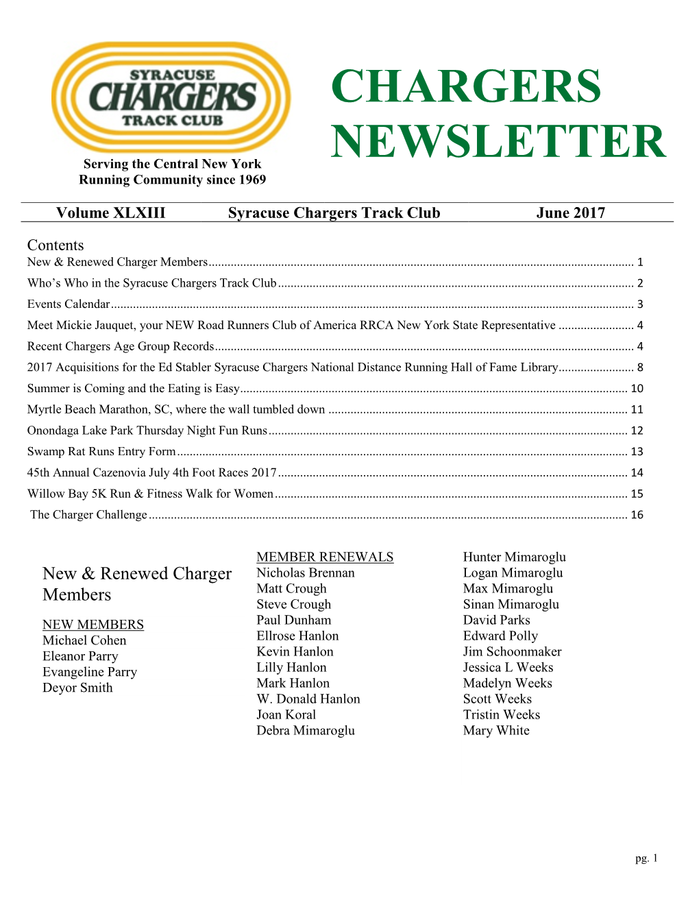 Chargers Newsletter Is Published Monthly and Scholarships: Masters (Men): Delivered to Members and Subscribers Via Non-Profit Post